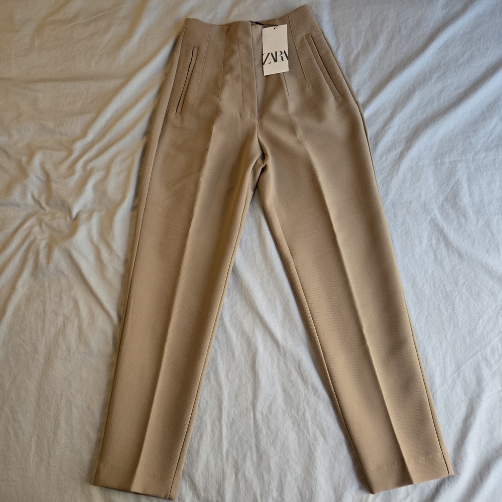 NWT ZARA XS High Waist Trousers with Waist Seams and Welt Pockets